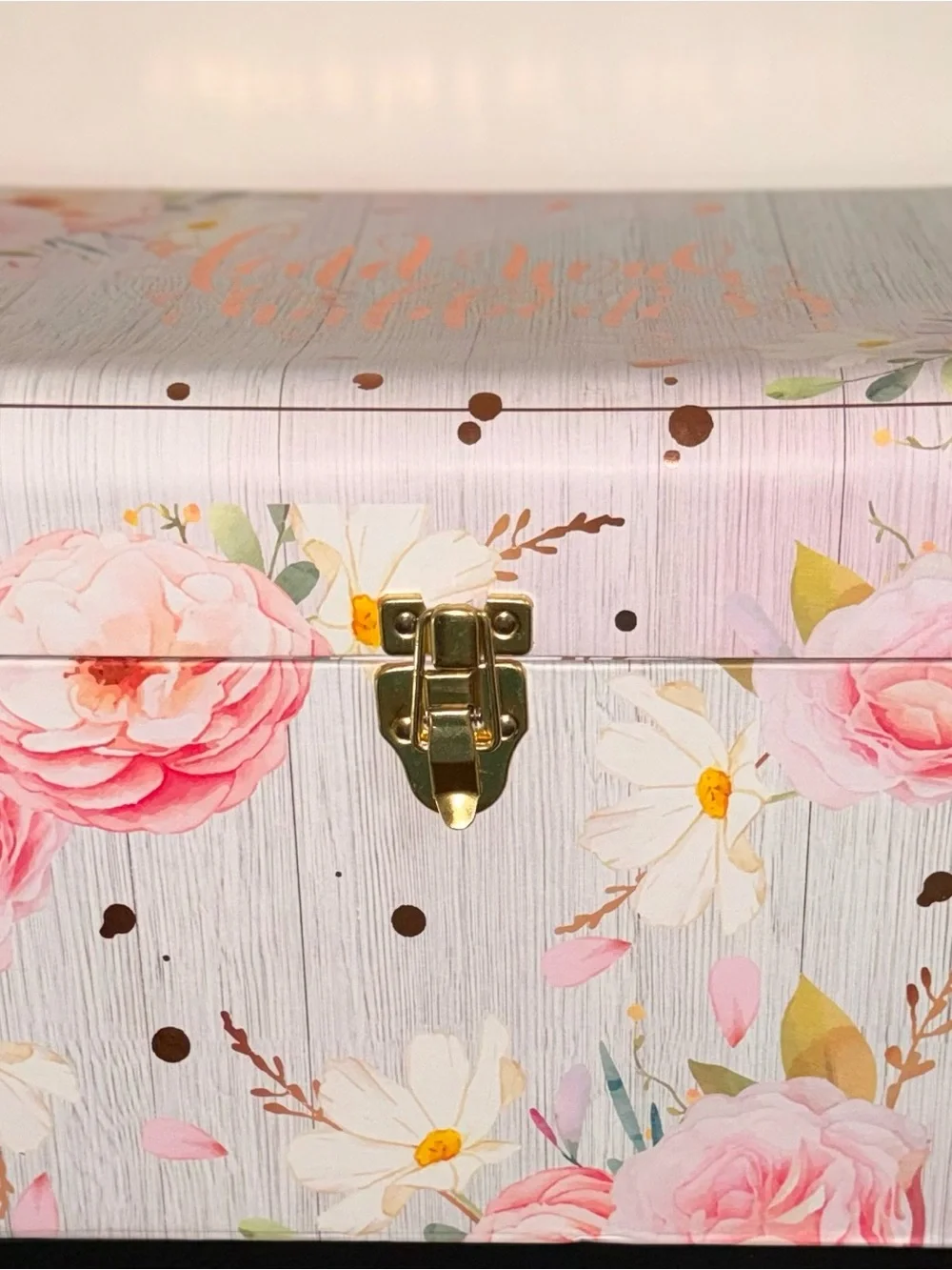 Floral Storage Trunk Box Find Your Happiness Metallic Pink Peony Latch Chest